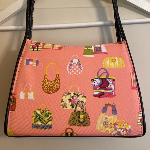 Pink handbag with novelty fun purse print black handles - Picture 5 of 11